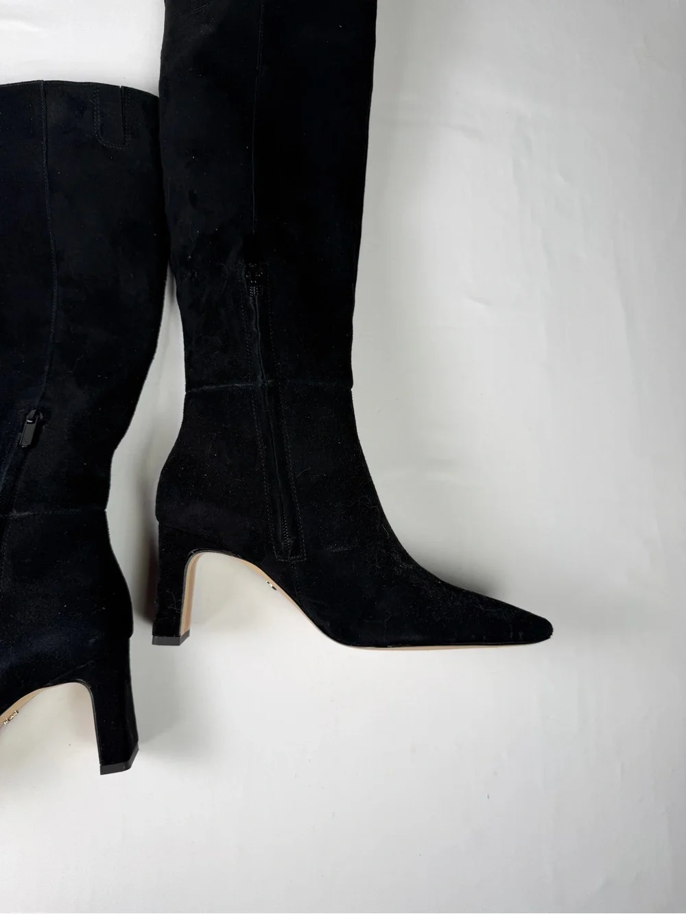Classic Sam Edelman Sylvia Style Knee High Suede Black Boots side half zip 6